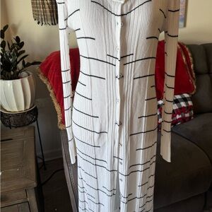 CAbi Style 5638 Dashes White and Black Striped Knit Button-Up Cardigan